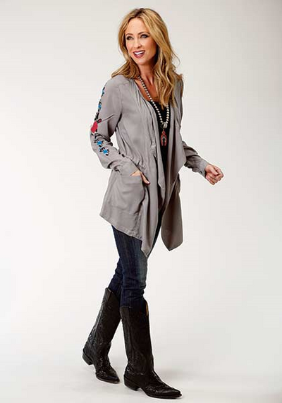 Roper Women's Long Sleeve Grey Drape Cardigan