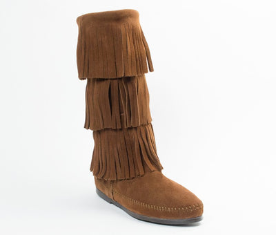 Minnetonka Women's Dusty Brown 3-Layer Fringe Boot