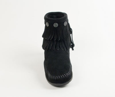 Minnetonka Women's Double Fringe Black Side Zip Boot