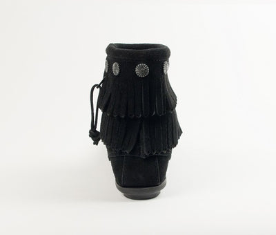 Minnetonka Women's Double Fringe Black Side Zip Boot