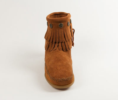 Minnetonka Women's Double Fringe Brown Side Zip Boot