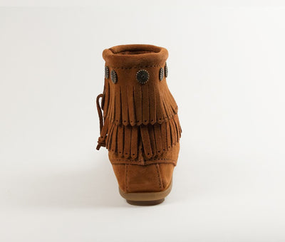 Minnetonka Women's Double Fringe Brown Side Zip Boot