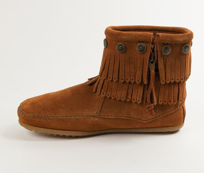 Minnetonka Women's Double Fringe Brown Side Zip Boot
