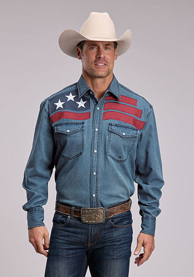 Roper Men's American Flag Design Shirt