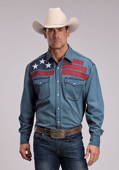 Roper Men's American Flag Design Shirt