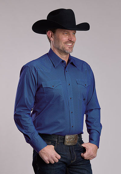 Roper Men's Blue Lattice Geo Western Shirt