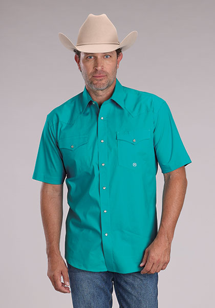Roper Men's S/S Solid Stretch Poplin Western Shirt