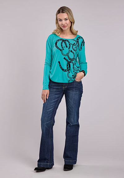 Roper Women's Horseshoe Print Jersey Top