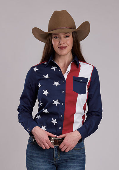 Roper Women's Vertical Stars & Stripe Print Shirt