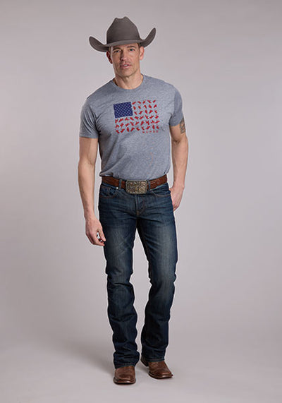 Roper Men's American Flag with Bronc Rider T-Shirt