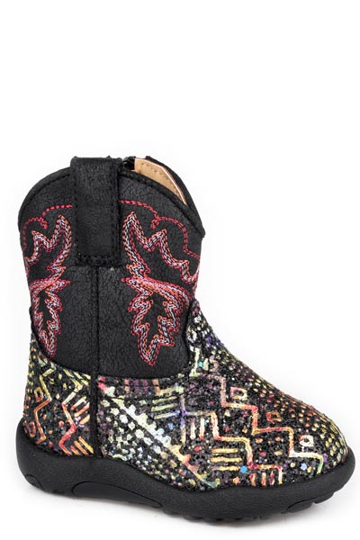 Roper Infant's Black Aztec Glitter Vamp Boot