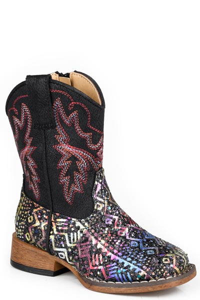 Roper Toddler's Black Aztec Glitter Vamp Western Boot