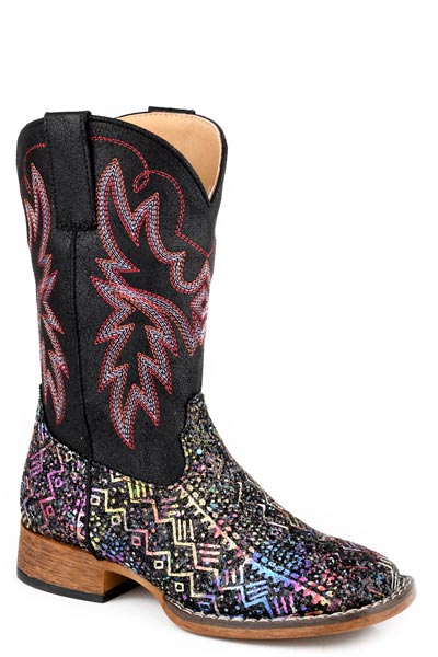 Roper Little Kid's Black Aztec Glitter Western Boot