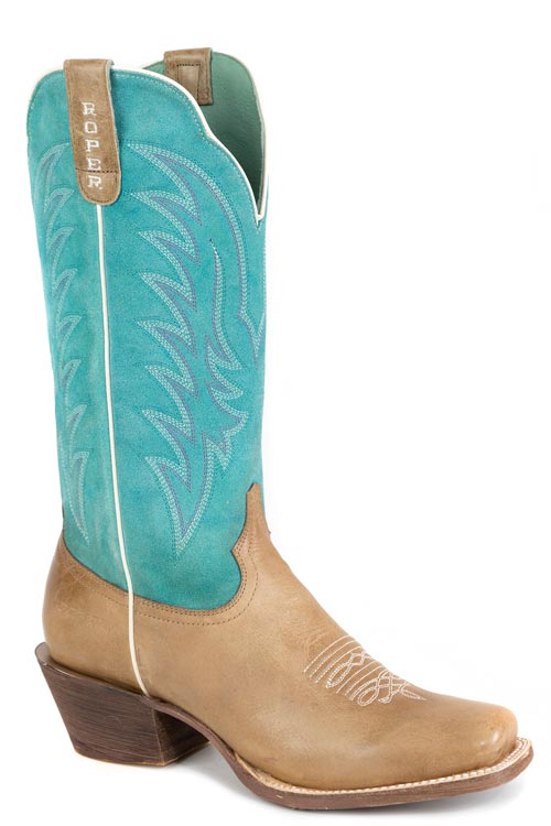 Roper Women's Turquoise Suede Shaft Western Boot