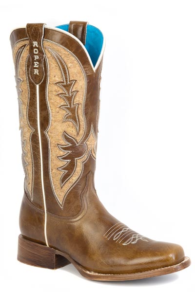 Roper Women's Inlayed Brown Leather Western Boot