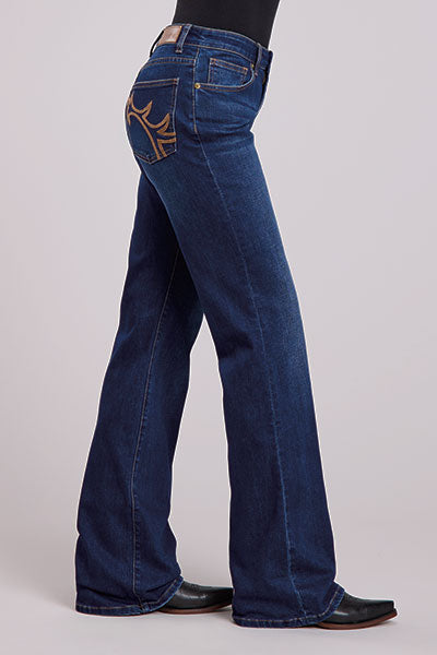 Tin Haul Women's Antler Heavy Embroidered Back Pocket Jeans