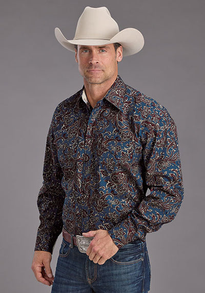 Roper Men's Vintage Blue Paisley Western Shirt