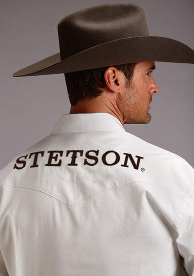Stetson Men's Solid Poplin Logo Shirt
