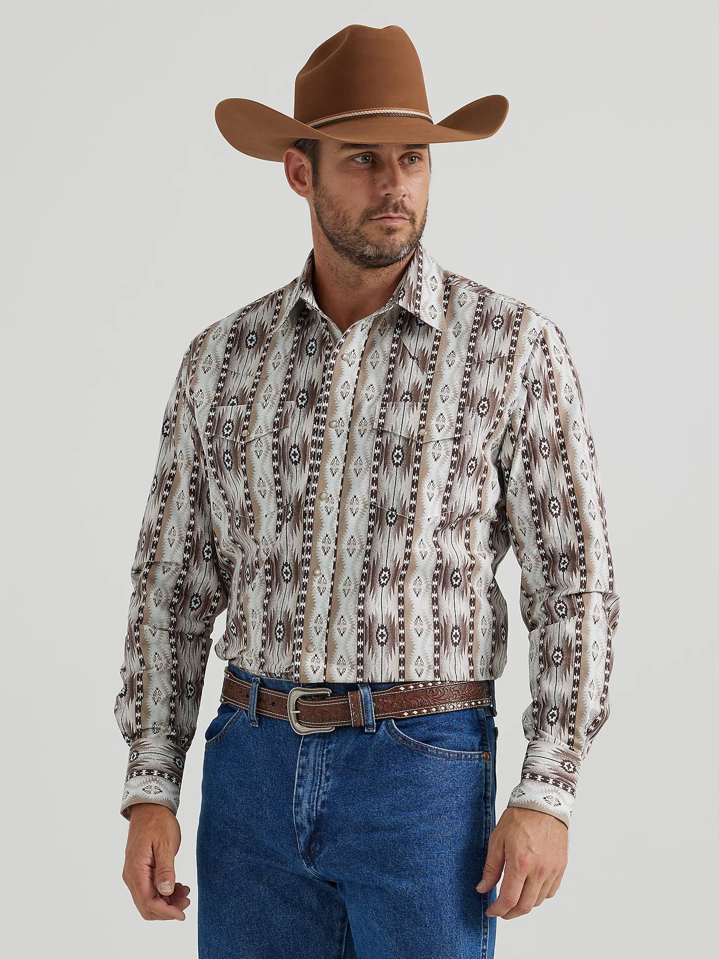 Wrangler Men's Checotah Print Western Shirt - Sand