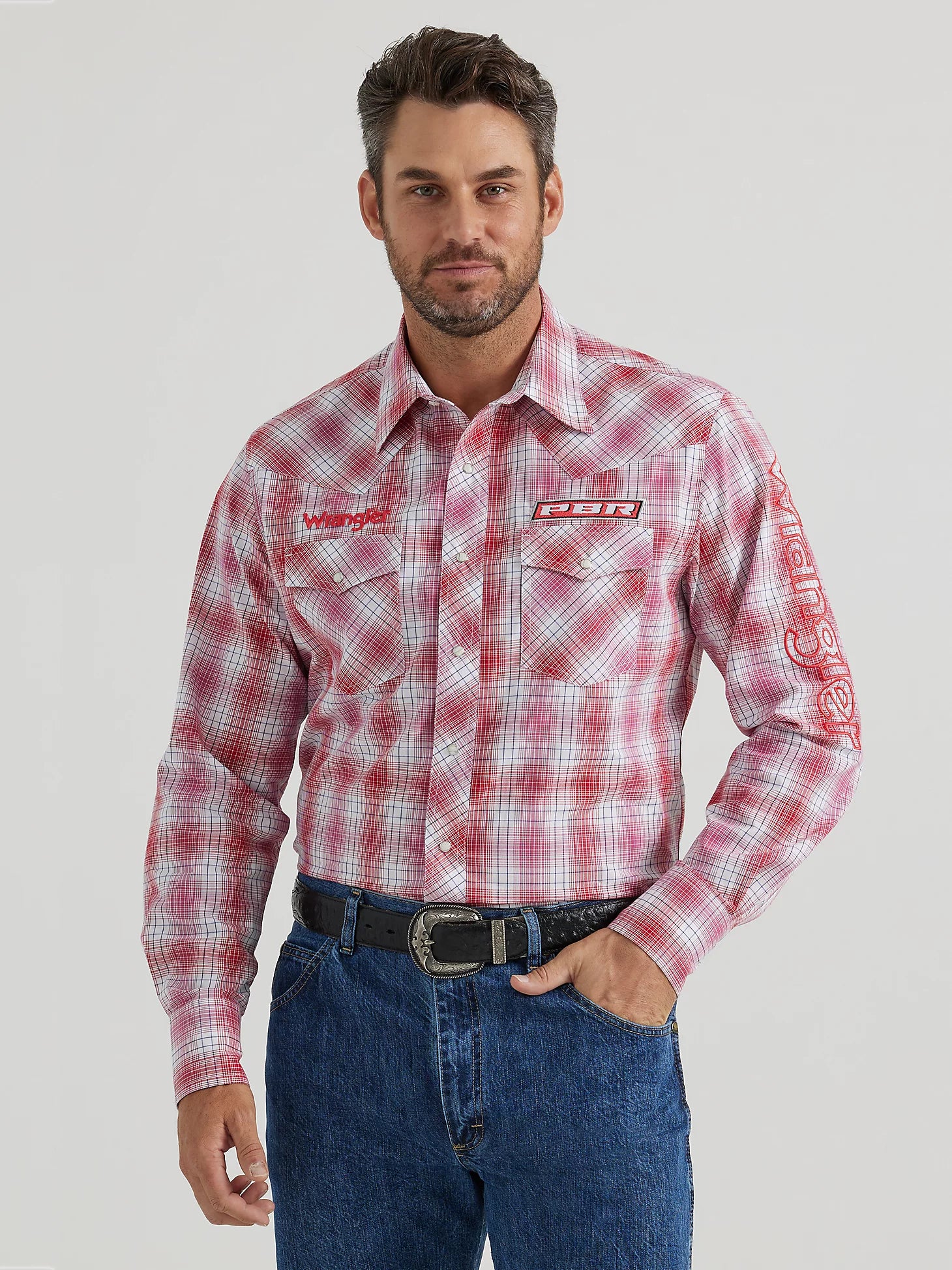 Wrangler Men's PBR Logo Plaid Shirt