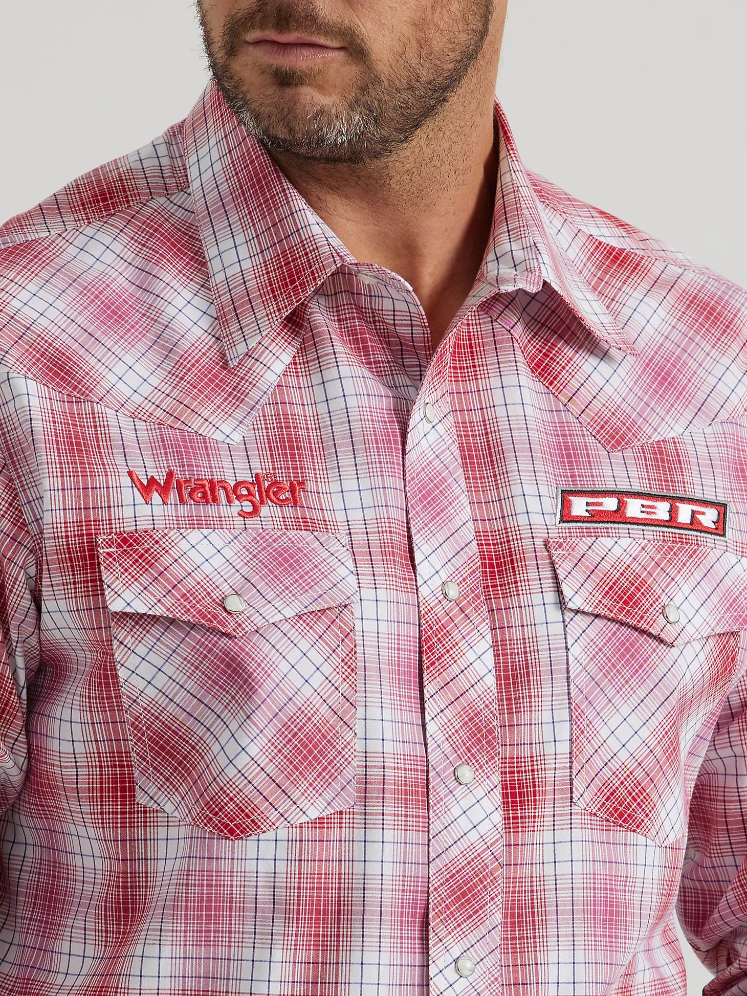 pbr dress shirts Wrangler Men's PBR Plaid Print Long Sleeve Snap Western Shirt