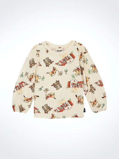 Wrangler Girl's Bishop Sleeve Western Print Tee