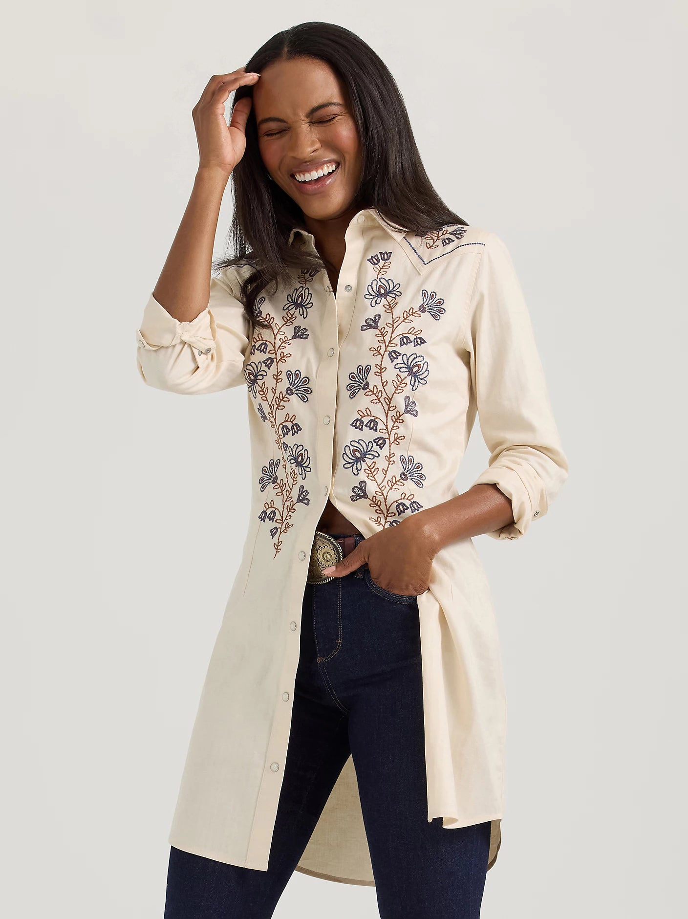 Wrangler Women's Embroidered Wildflower Shirt Dress - Centerville Western Store Wrangler Women's Embroidered Wildflower Shirt Dress - Centerville Western Store