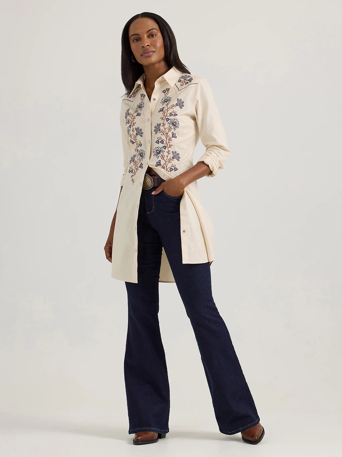 Wrangler Women's Embroidered Wildflower Shirt Dress - Centerville Western Store Wrangler Women's Embroidered Wildflower Shirt Dress - Centerville Western Store