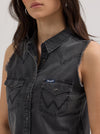 Wrangler Women's Frayed Denim Crop Western Snap Tank