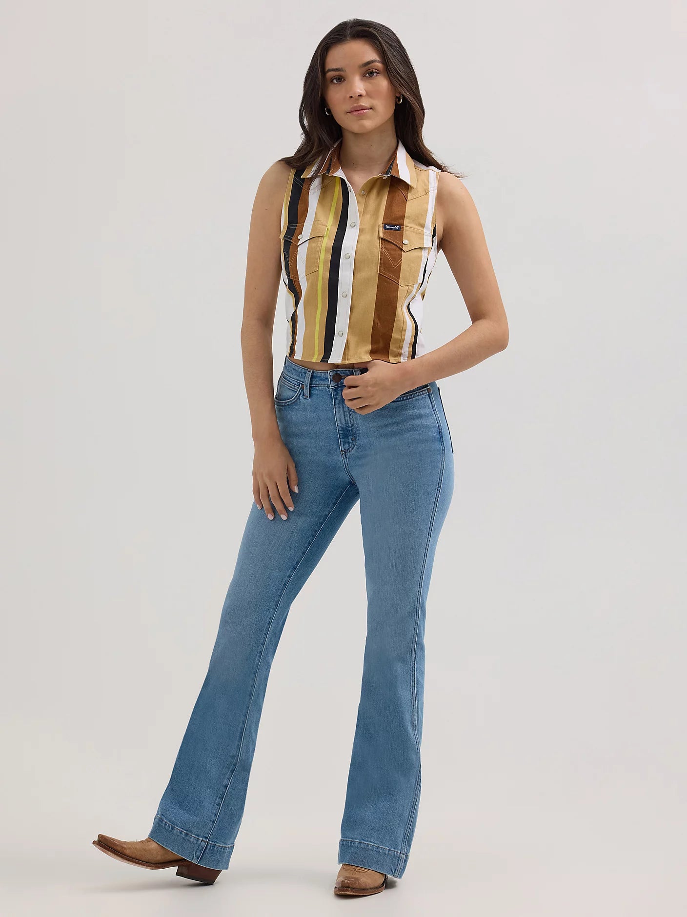 Wrangler Women's Brushpopper Stripe Crop Tank