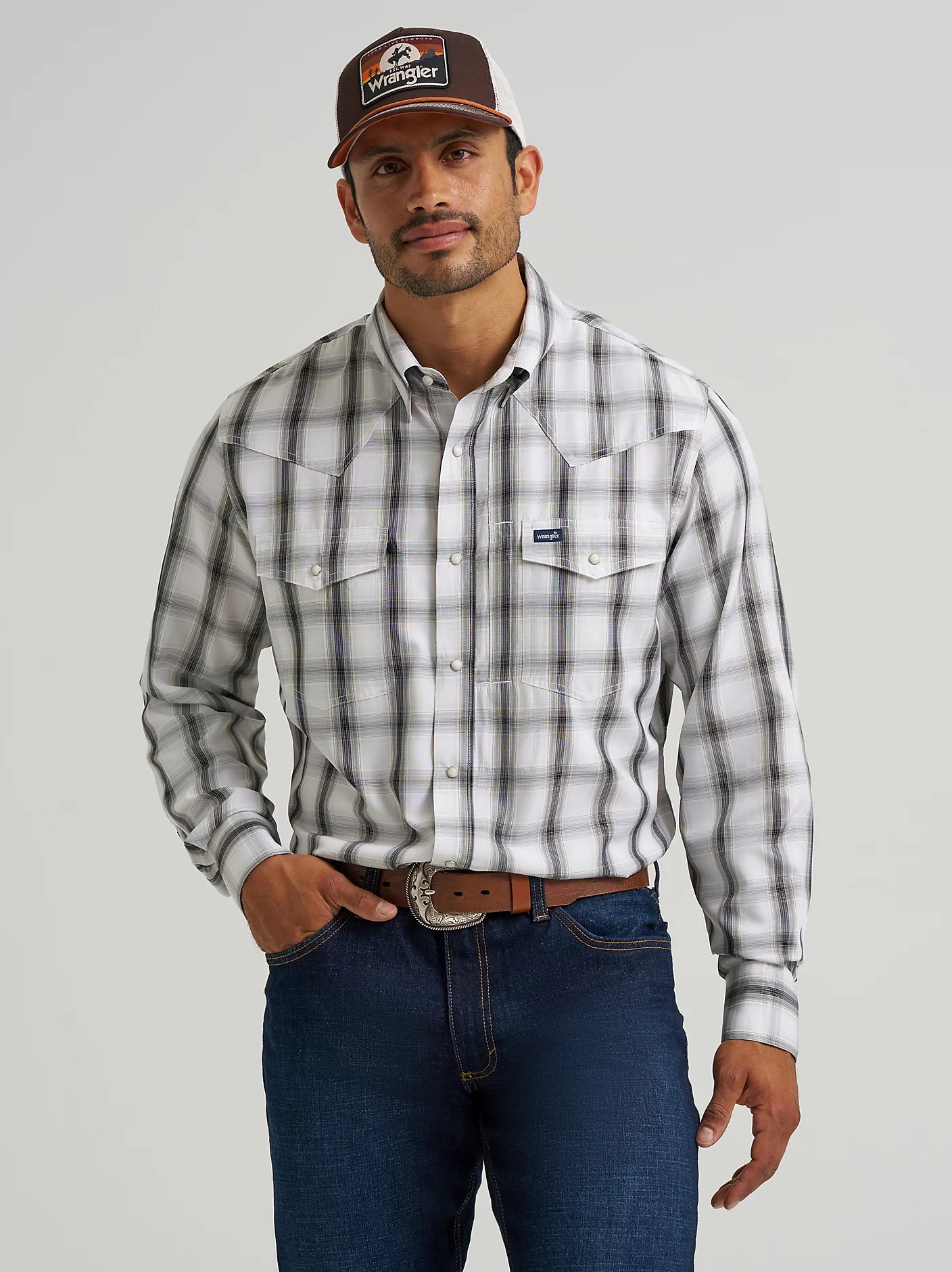 Wrangler Men's Performance Plaid Shirt - Grey