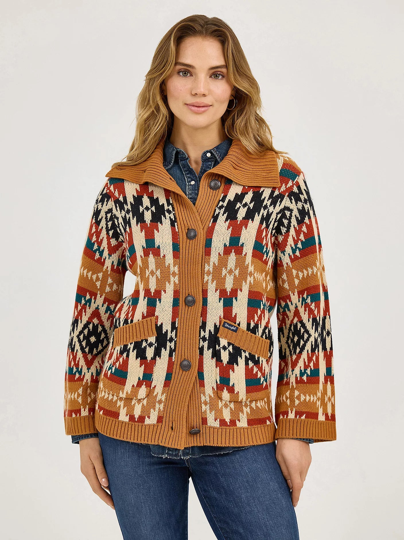 Wrangler Women's Western Pattern Cardigan Sweater