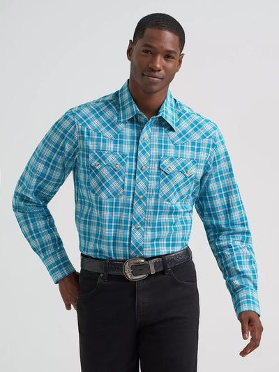 Wrangler Men's Retro Plaid Sawtooth Pocket Western Shirt