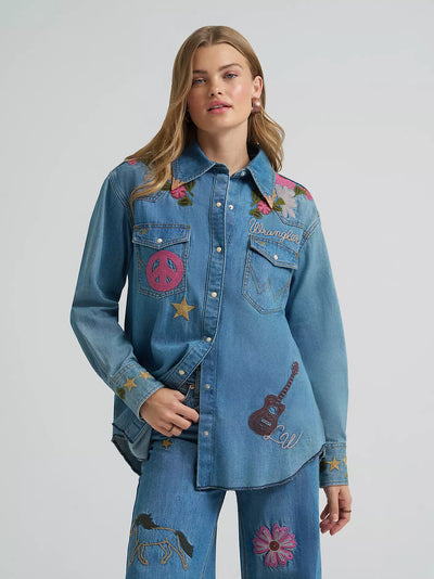 Wrangler X Women's Lainey Wilson Embroidered Denim Shirt