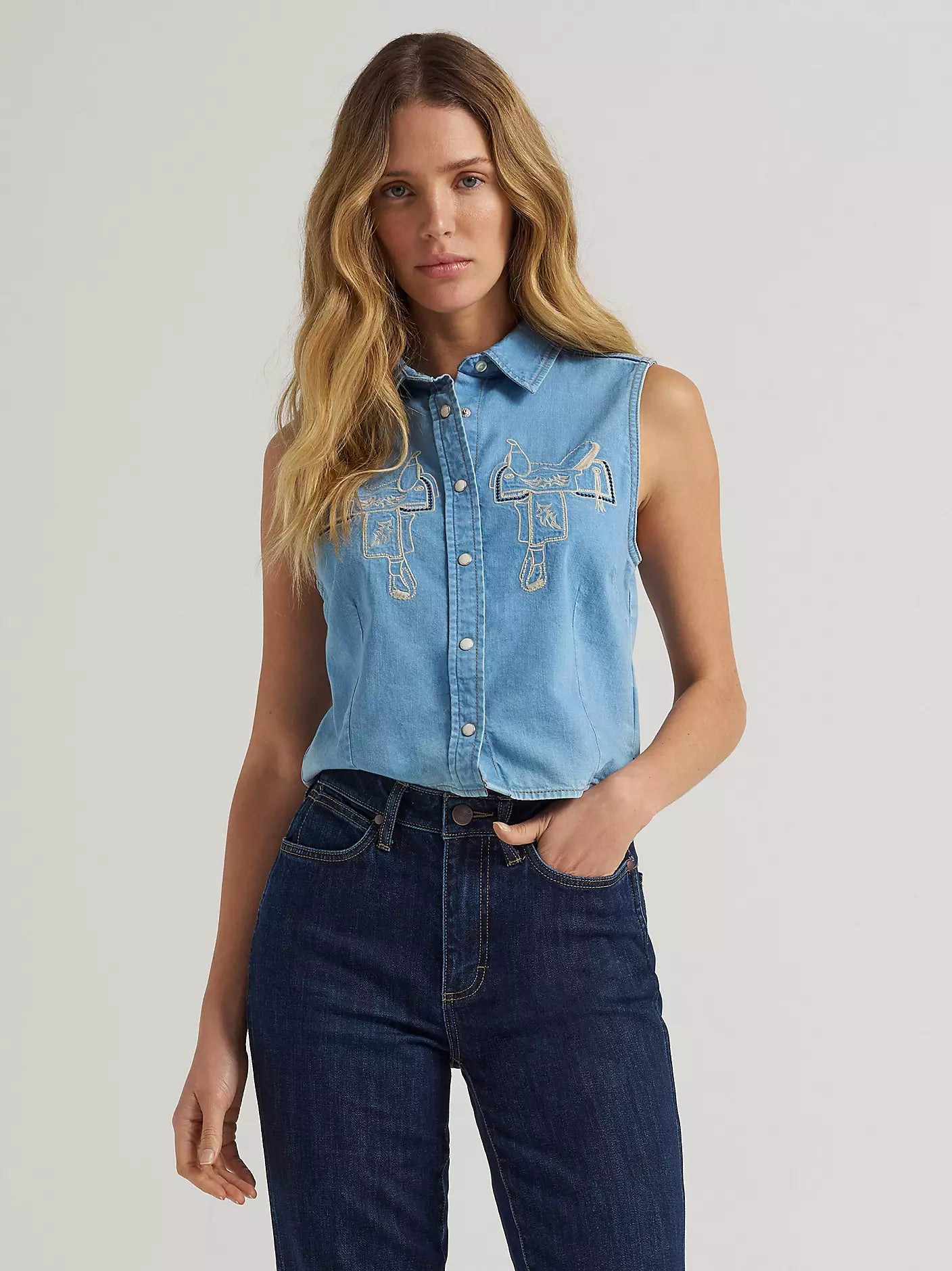 Wrangler Women's Saddle Embroidered Denim Shirt