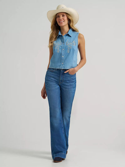 Wrangler Women's Saddle Embroidered Denim Shirt