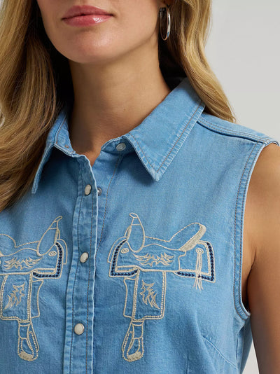 Wrangler Women's Saddle Embroidered Denim Shirt