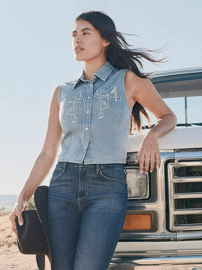 Wrangler Women's Saddle Embroidered Denim Shirt