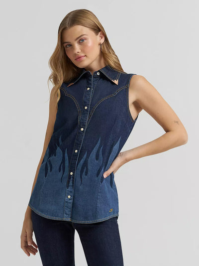 Wrangler Lainey Wilson X Flame Denim Sleeveless Shirt
