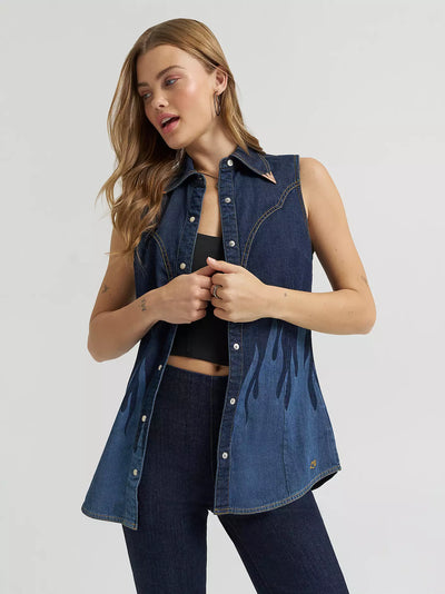 Wrangler Lainey Wilson X Flame Denim Sleeveless Shirt