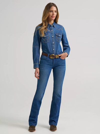 Wrangler Women's Barrel Sleeve Denim Snap Shirt
