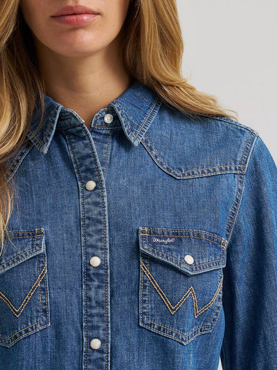 Wrangler Women's Barrel Sleeve Denim Snap Shirt