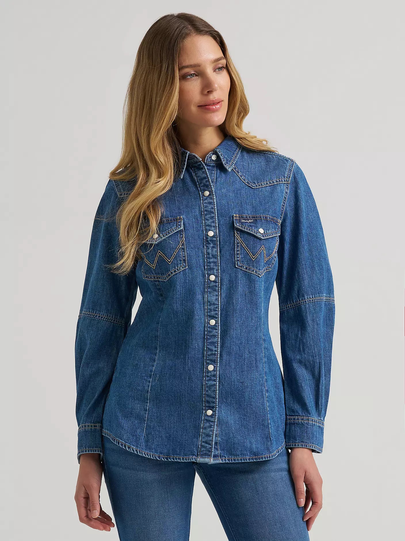 Wrangler Women's Barrel Sleeve Denim Snap Shirt