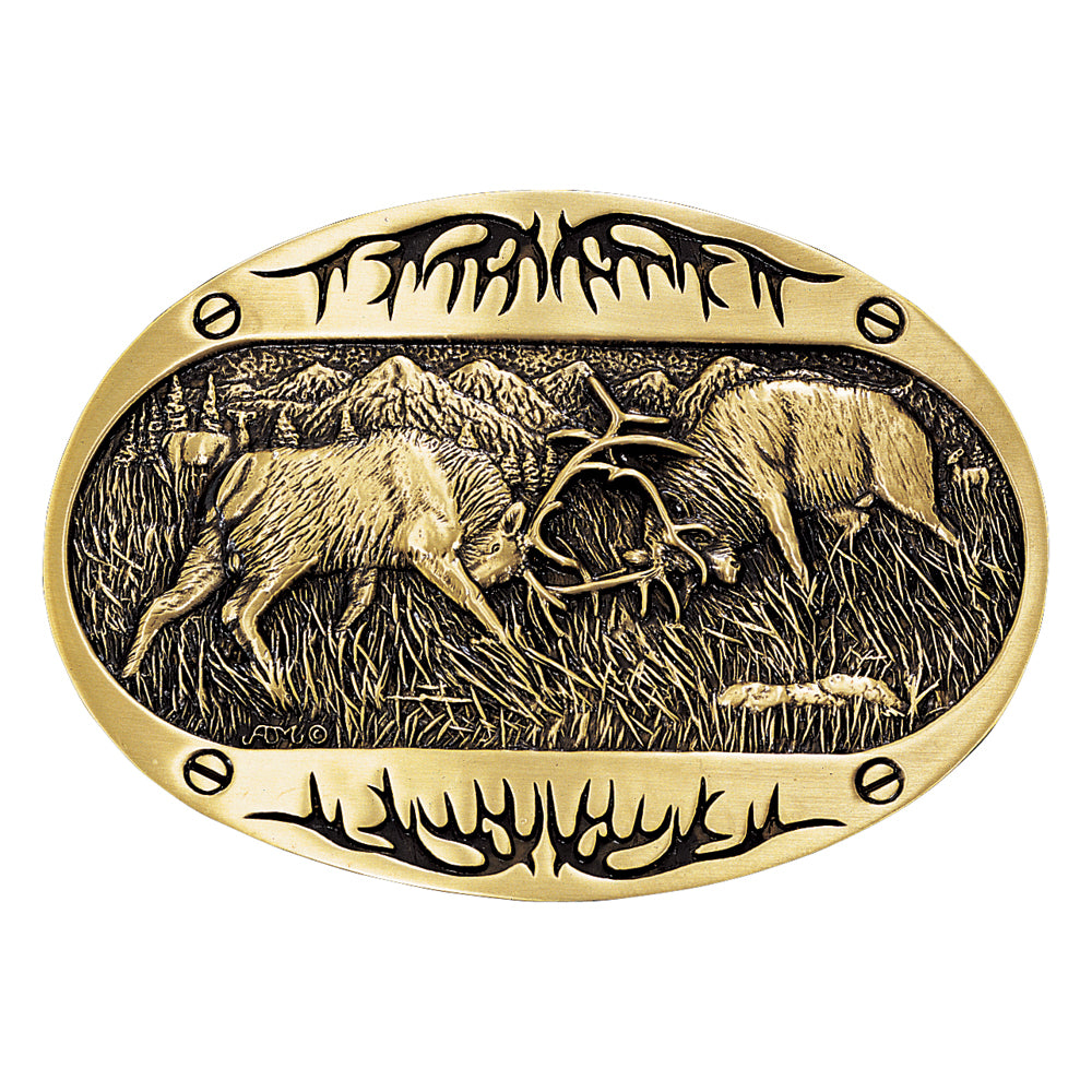 Montana Silversmith Fighting Elk Brass Buckle