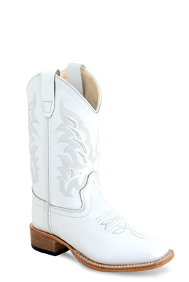 Old West Girl's Broad Square Toe White Western Boot