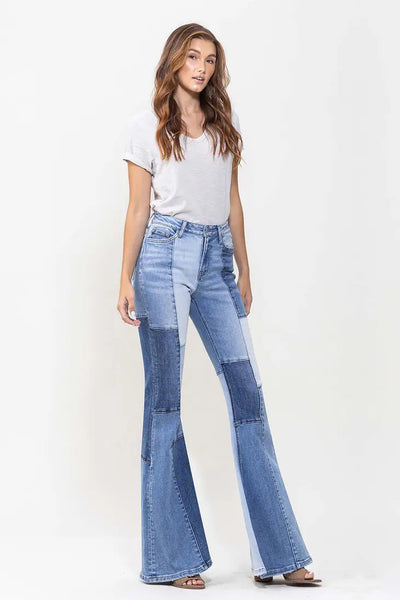 Vervet by Flying Monkey High Rise Super Flare Color Block Jeans