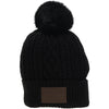 Hooey Black with Leather Patch & Pom Pom Beanie