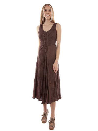 Scully Women's Sleeveless Lace-Up Front Dress - Chocolate