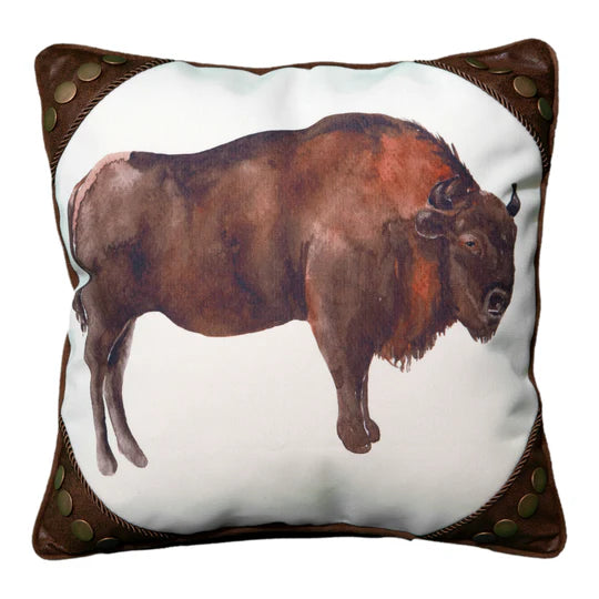 Carsten's Wrangler Watercolor Buffalo & Rivets Pillow