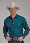 Roper Men's Solid Broadcloth Blue Steel Western Shirt